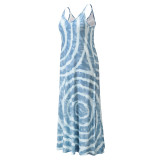 Summer Casual Tie Dye Strap Long Dress