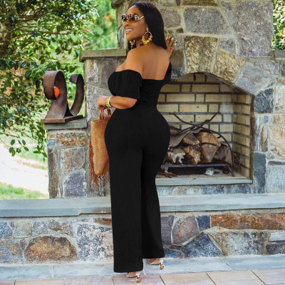 Black Cut Out Short Sleeves Sexy Strapless Jumpsuit