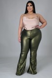 Plus Size High Waist Leather Trousers