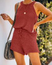 Summer Casual Knit Vest and Shorts Matching Set