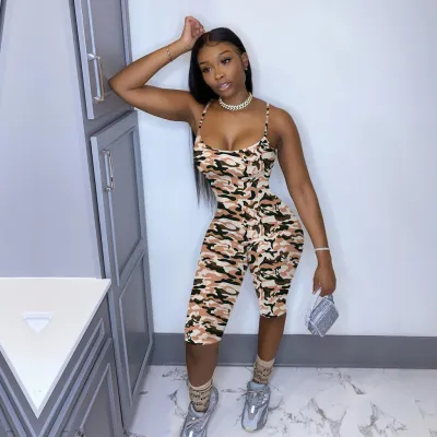 Camou Print Sexy Strap Bodycon Rompers