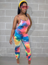 Sexy Tie Dye Strap Stacked Jumpsuit
