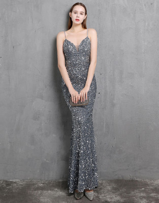 Formal Sequins Strap Mermaid Evening Dress