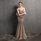 Formal Sequins Strap Mermaid Evening Dress