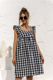 Summer Plaid Print Wide Strap A-Line Short Dress