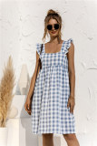 Summer Plaid Print Wide Strap A-Line Short Dress