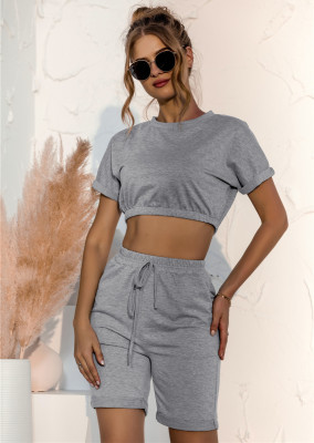 Summer Solid Color Crop Top and Shorts Lounge Set