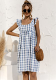 Summer Plaid Print Wide Strap A-Line Short Dress