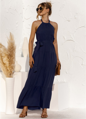 Summer Solid Color Elegant Halter Long Dress