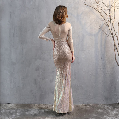 Formal Long Sleeve Patch Velvet Sequins Mermaid Evening Dress