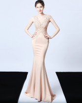 Formal Sleeveless V-Neck Beaded Mermaid Evening Dress