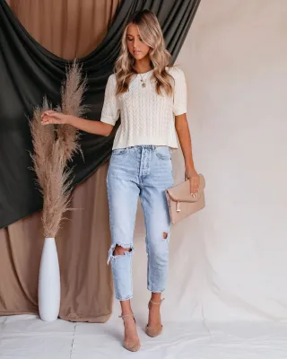 Sexy White Cut Out Tied Back Crop Sweater
