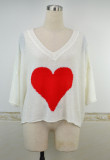Casual V-Neck Bat Sleeve Heart Pullover Sweater