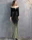 Formal Long Sleeve Patch Velvet Sequins Mermaid Evening Dress