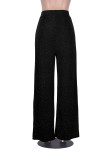 Formal Black Wide Legges High Waist Metallic Trousers