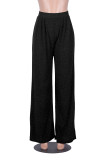 Formal Black Wide Legges High Waist Metallic Trousers