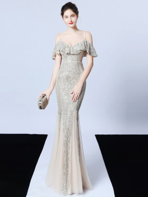 Formal Sequins Mermaid Strap Evening Dress