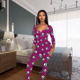 Print Sexy Patch Butt Long Sleeve Pajama Jumpsuit