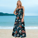 Summer Elegant Floral High Waist Strap Long Dress