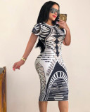 Summer Print Retro Party Sexy Bodycon Midi Dress