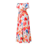 Summer Elegant Turndown Off Shoulder Floral Long Dress