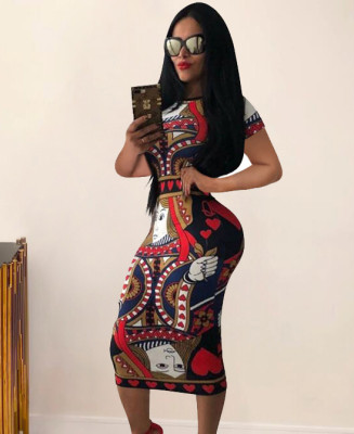 Summer Print Retro Party Sexy Bodycon Midi Dress