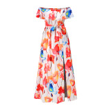 Summer Elegant Turndown Off Shoulder Floral Long Dress