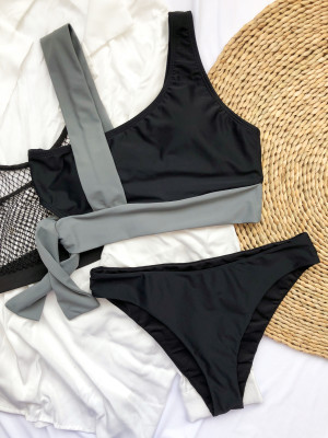 Two Piece Contrast Knotted Swimwear