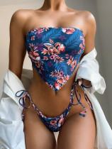 Two Piece Floral Strapless Strings Swimwear