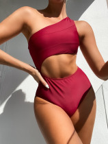 One Piece Red Cut Out One Shoulder Swimwear