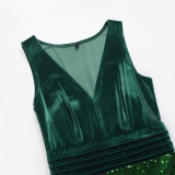 Formal Sequins Green Sleeveless V-Neck Mermaid Evening Dress