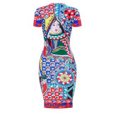 Summer Print Retro Party Sexy Bodycon Midi Dress