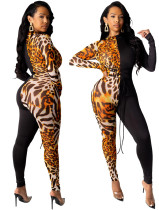 Party Sexy Leopard Long Sleeve Bodycon Jumpsuit