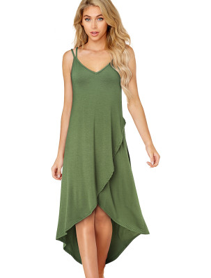 Summer Solid Color High Low Wrapped Strap Long Dress