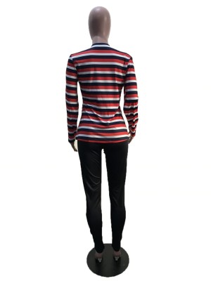 Long Sleeve Stripes Letter Print Fit Shirt and Pants Set
