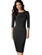 Spring Solid Color O-Neck Office Midi Dress with 3/4 Sleeves