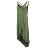 Summer Solid Color High Low Wrapped Strap Long Dress