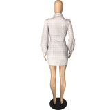 Casual Long Sleeve Plaid Zipper Mini Dress