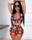 Print Colorful Sexy Sleeveless Crop Top and Shorts Matching Set