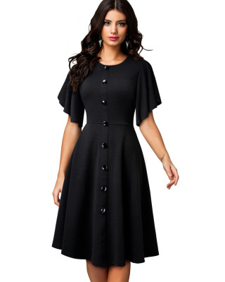 Summer Black Vintage Prom Dress with Wide Short Sleeves