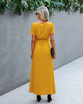 Summer Elegant Polka Wrapped Long Dress with Short Sleeves