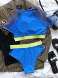 Two-Piece Contrast Shorts Sleeve Swimwear