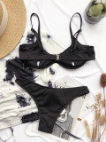 Two-Piece Solid Color Ruched Swimwear