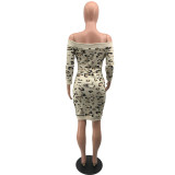 Sexy Off Shoulder Leopard Bodycon Dress with Long Sleeves
