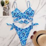 Two-Piece Floral Blue Wrapped Strings Swimwear