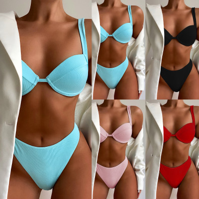 Two-Piece Solid Color Modest Swimwear