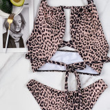 Two-Piece Leopard Print Sexy Halter Swimwear