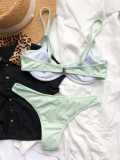 Two-Piece Solid Color Ruched Swimwear