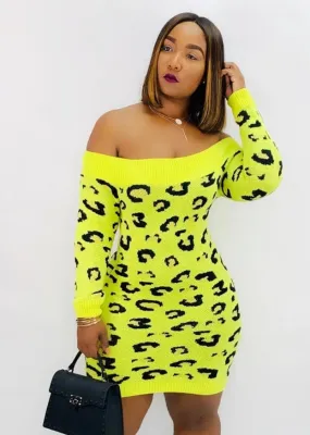 Sexy Off Shoulder Leopard Bodycon Dress with Long Sleeves