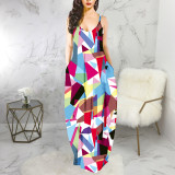 Summer Print Strap Long Maxi Dress